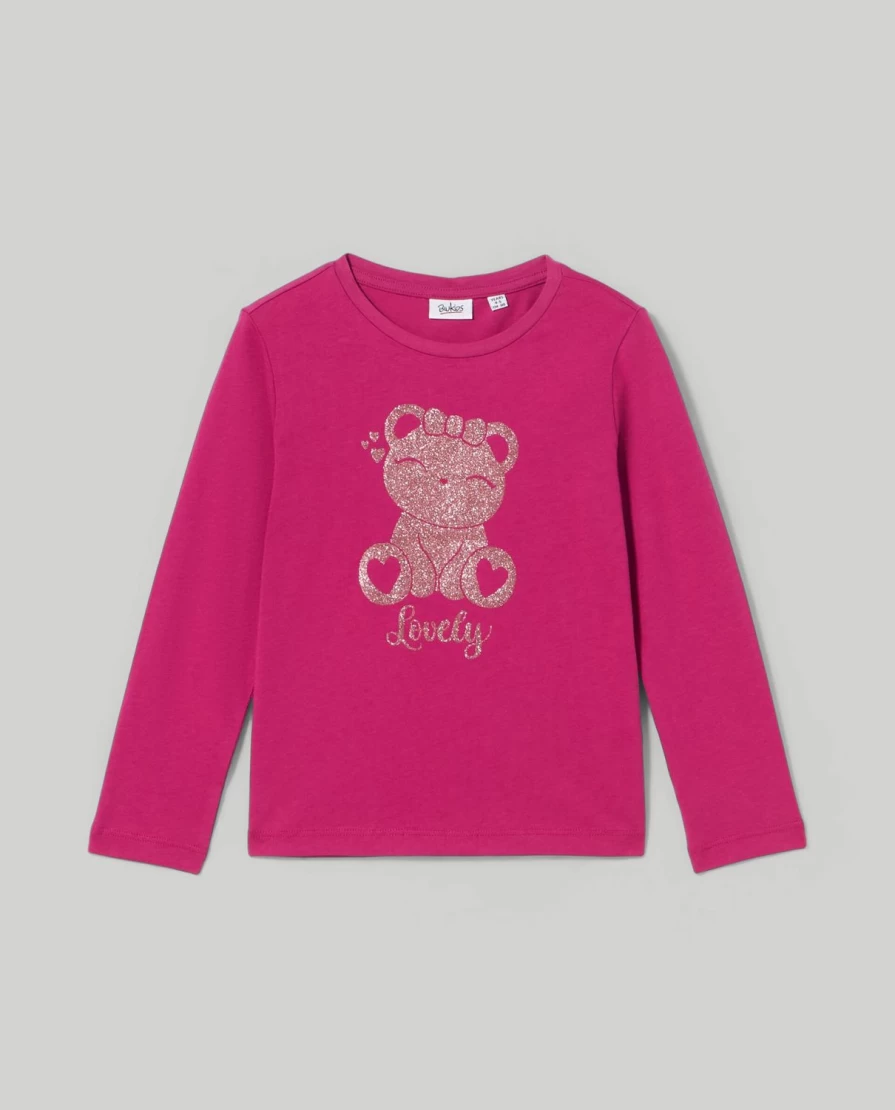 "Blukids Girls' Glitter Print Pure Cotton T-Shirt – Soft & Stylish Kids Tee"