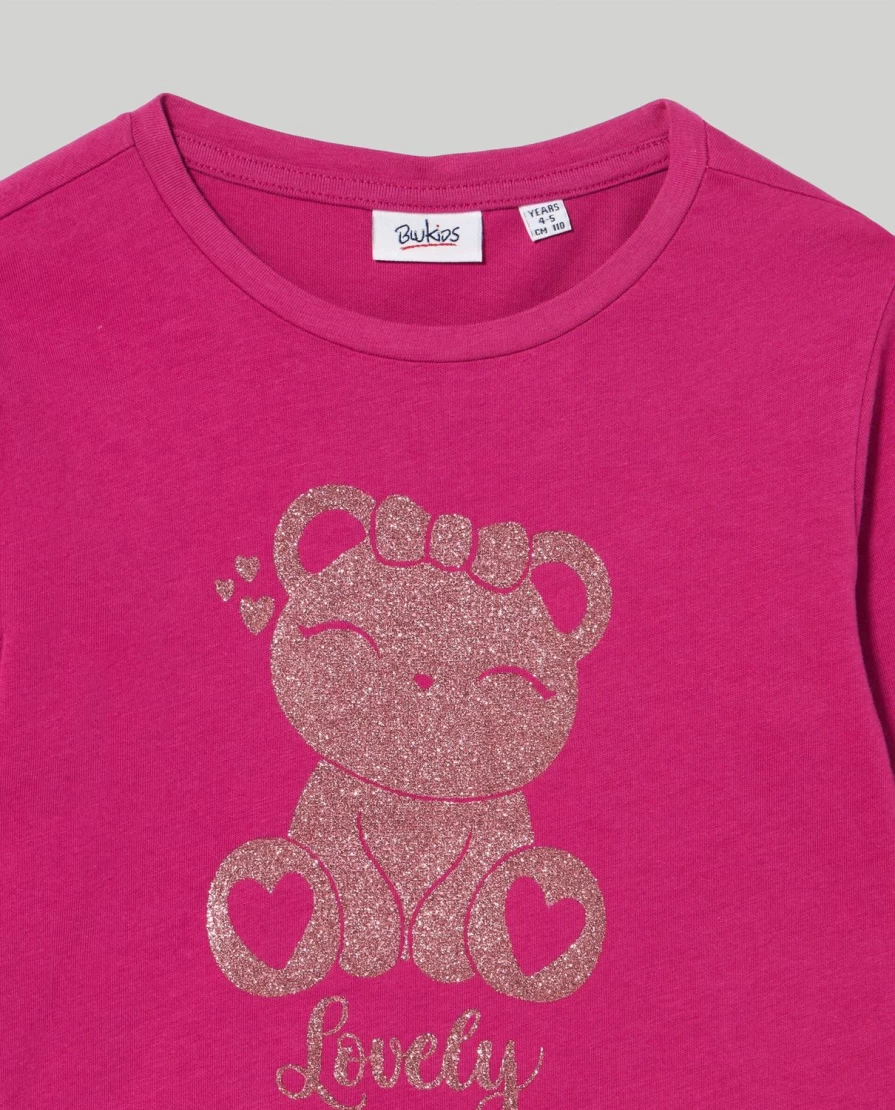 "Blukids Girls' Glitter Print Pure Cotton T-Shirt – Soft & Stylish Kids Tee"
