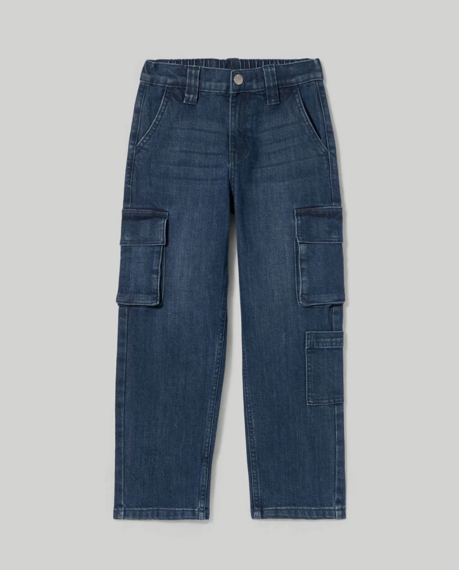 "Blukids Boys' Stretch Denim Cargo Pants for Children – Comfortable & Durable"