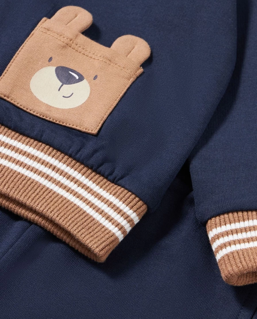 "Blukids Newborn Pure Cotton Jogging Set with 3D Appliques – Soft Baby Sweatshirt & Pants"