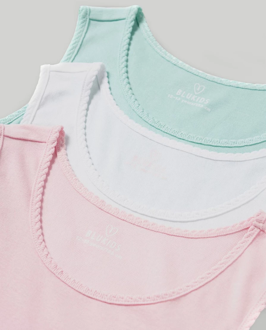 Blukids 3-Pack Girls' 100% Cotton Undershirts for Children - Soft Comfortable Sleeveless Tops