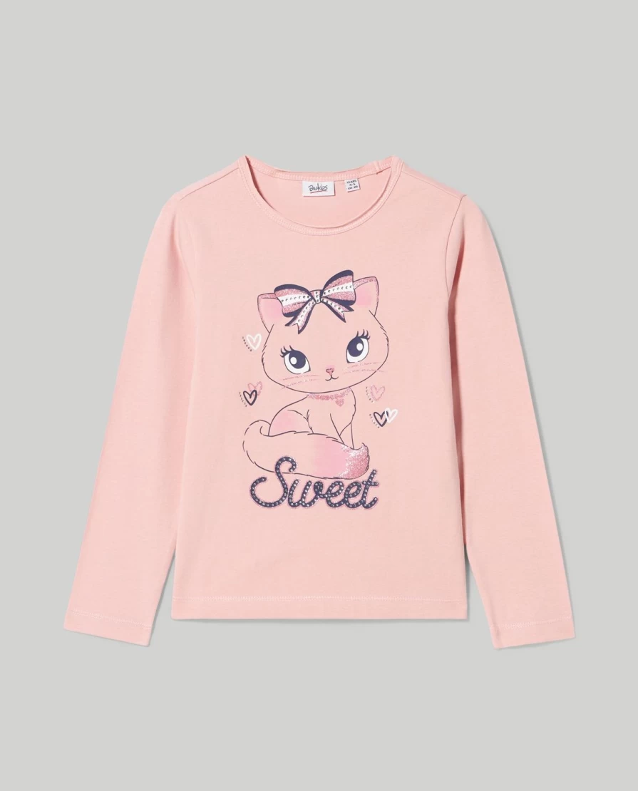 "Blukids Girls' Sparkling Long Sleeve T-Shirt with Glitter & Rhinestones | Children's Fashion Top"