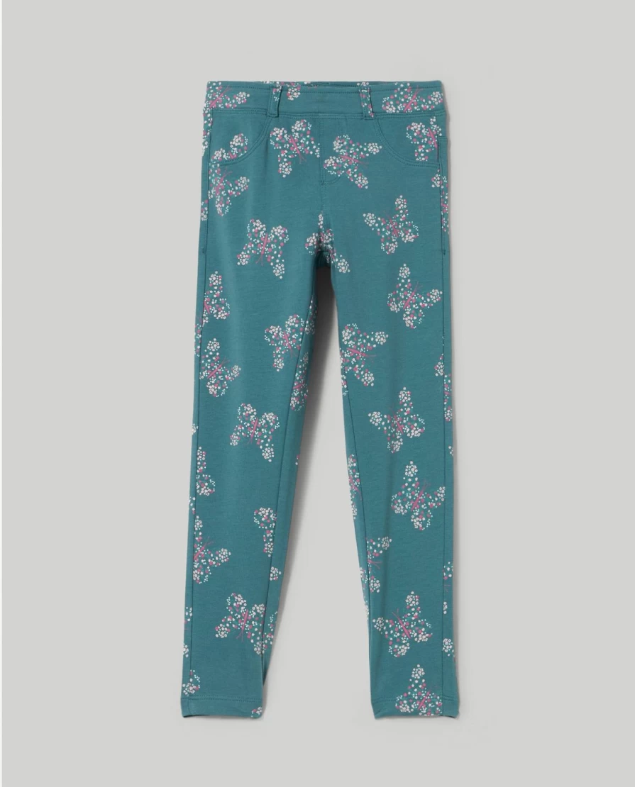 "Blukids Girls' Cotton Fleece Treggings with Fun Print – Stretch Comfort for Kids"