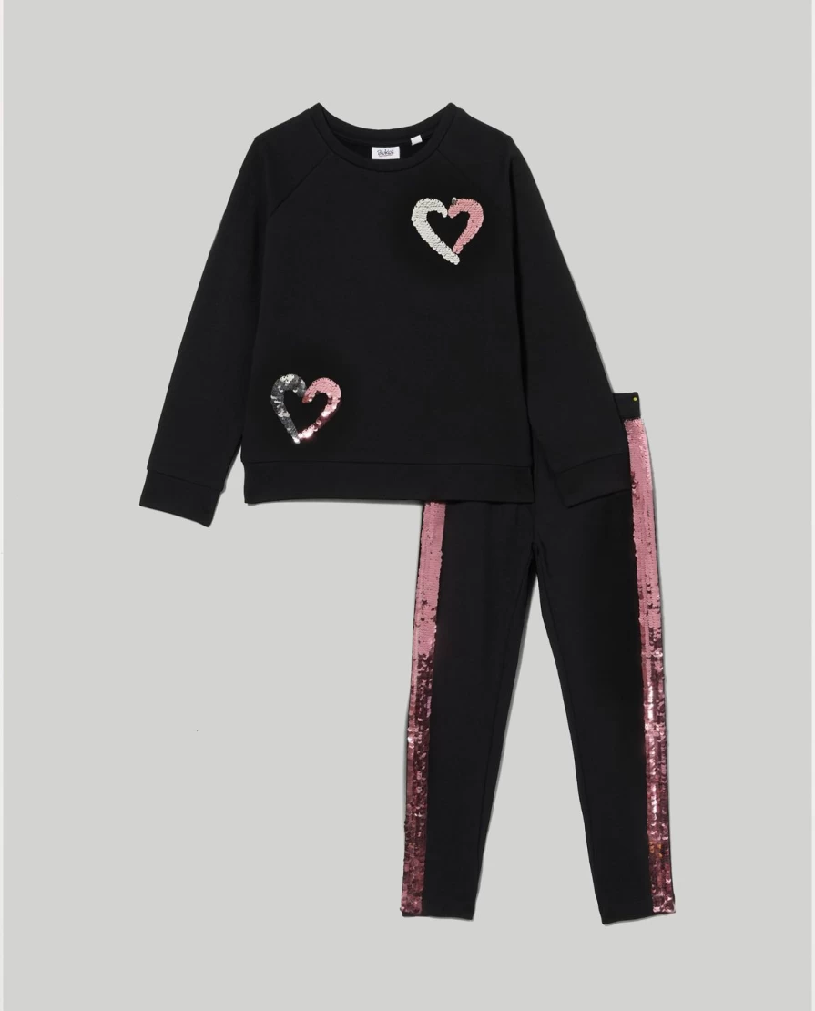 Blukids Girls' Sparkly Sequins Jogging Set - Soft Stretch Brushed Fleece Tracksuit for Kids