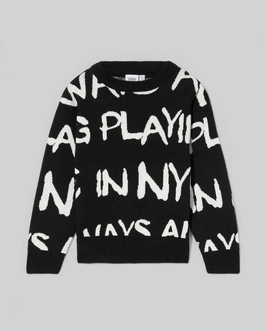 "Blukids Youth Crewneck Tricot Sweater with Macro Jacquard Design for Kids"