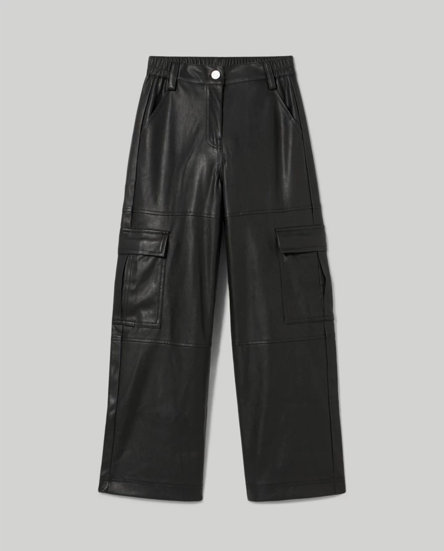 Youth Girls' Faux Leather Cargo Pants by Blukids - Stylish & Comfortable