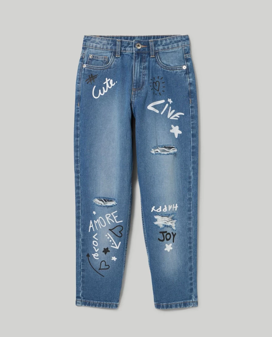 "Blukids Youth Cotton Denim Jeans for Girls - Comfortable Mom Fit Style"