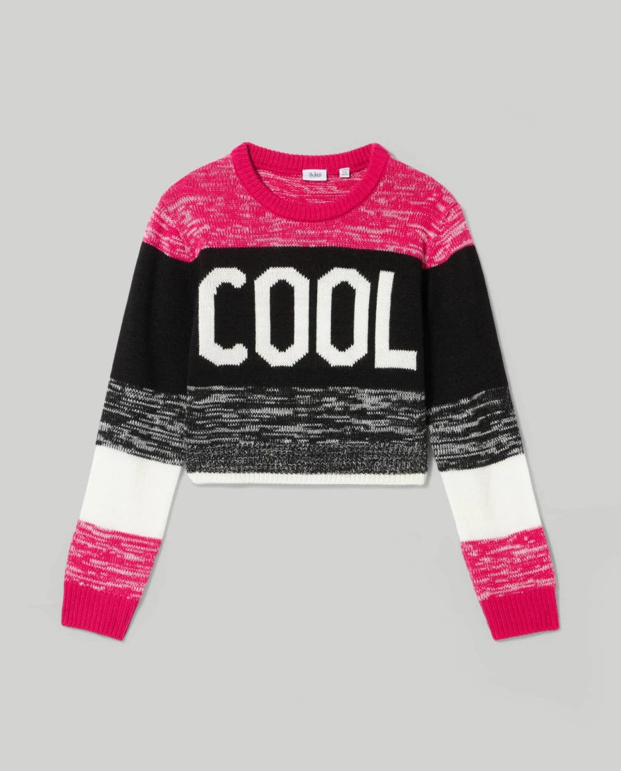 "Blukids Youth Tricot Crewneck Sweater with Jacquard Detail for Girls"