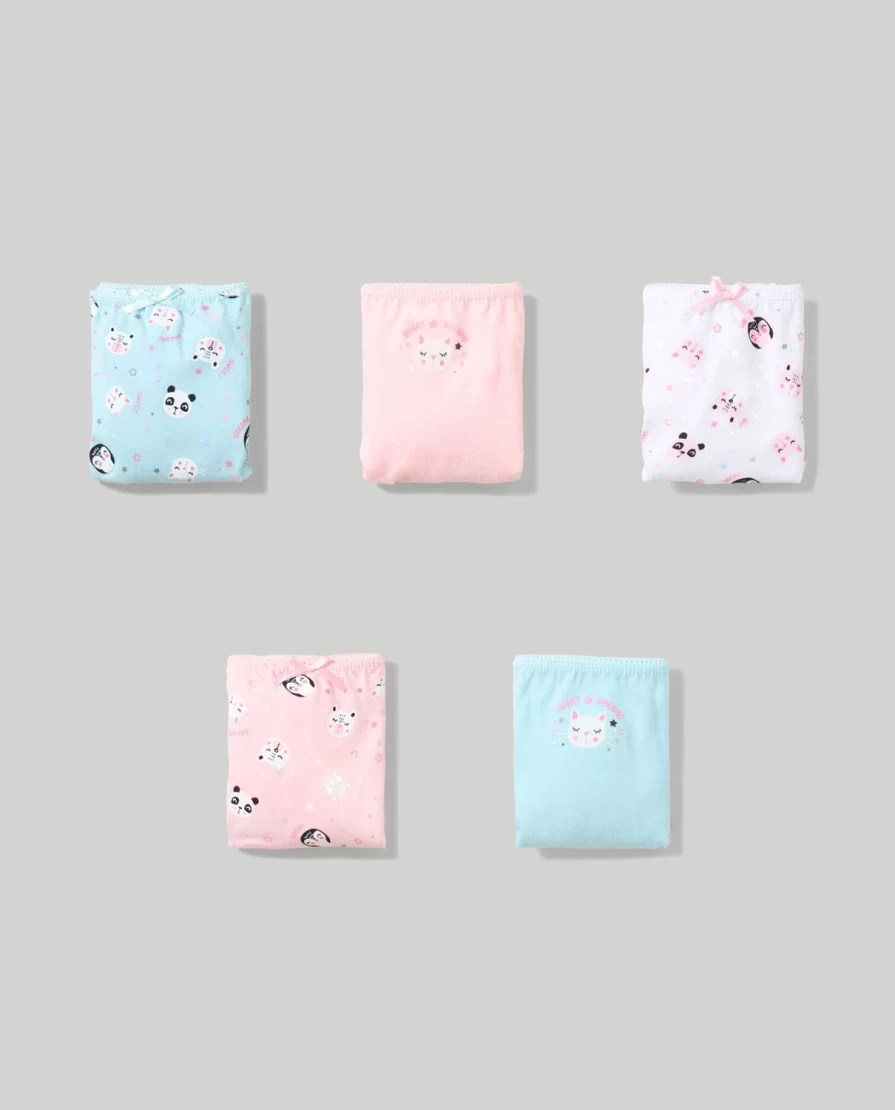 Blukids 5-Pack Girls Cotton Underwear for Children - Comfortable Kids Briefs