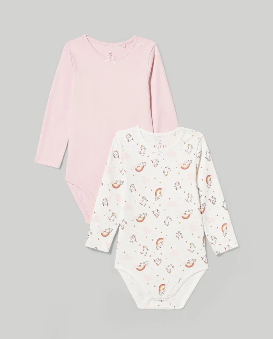 "Blukids 2-Pack Pure Cotton Long Sleeve Bodysuits for Newborns – Soft Baby Essentials"
