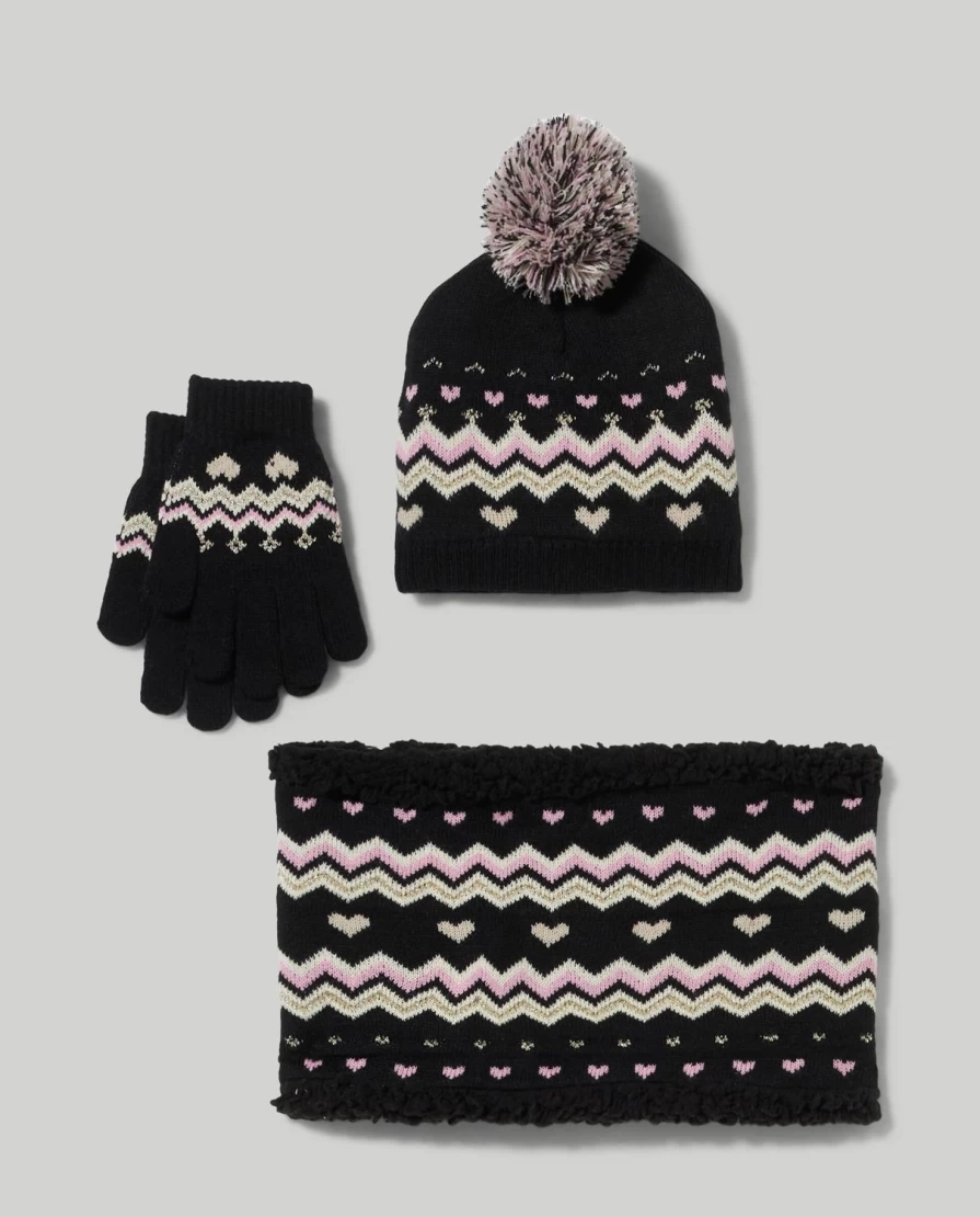 "Blukids Children's Jacquard Knit Hat, Neck Warmer, and Gloves Winter Set"