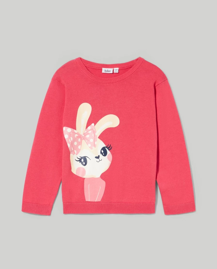 "Blukids Girls' Cotton Crew-Neck Tricot Top with Fun Print for Children"