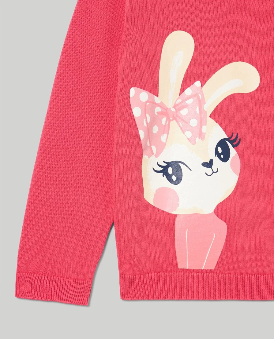 "Blukids Girls' Cotton Crew-Neck Tricot Top with Fun Print for Children"
