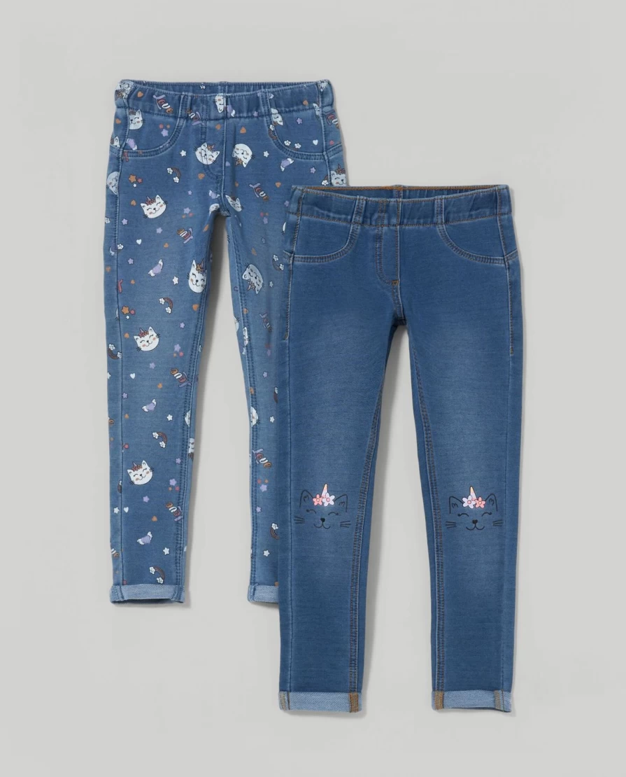 "Blukids Girls' Denim Sweatshirt Treggings - Pack of 2"