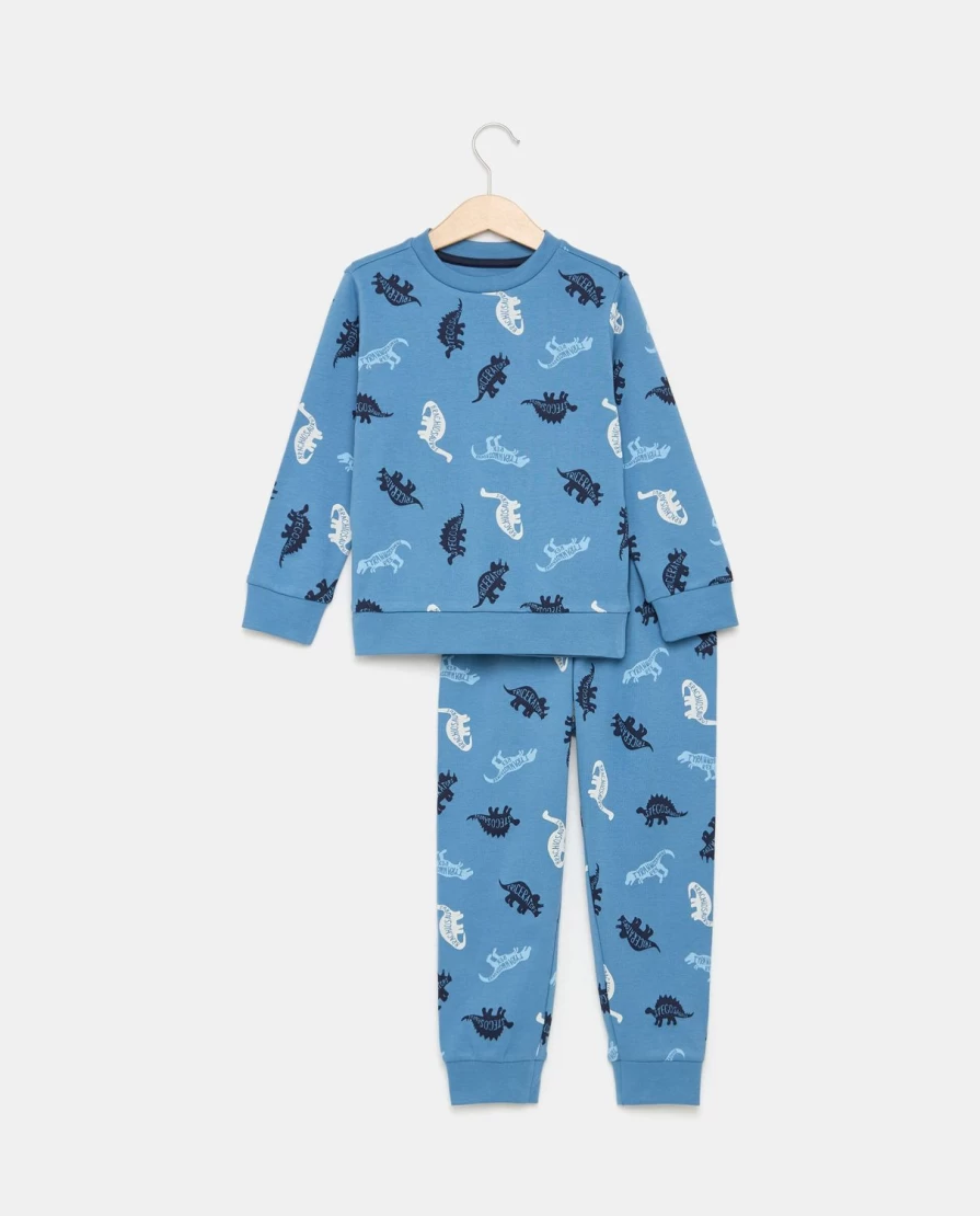 "Blukids Boys' Long Sleeve Cotton Pajama Set with All-Over Print – Comfortable Kids' Sleepwear"
