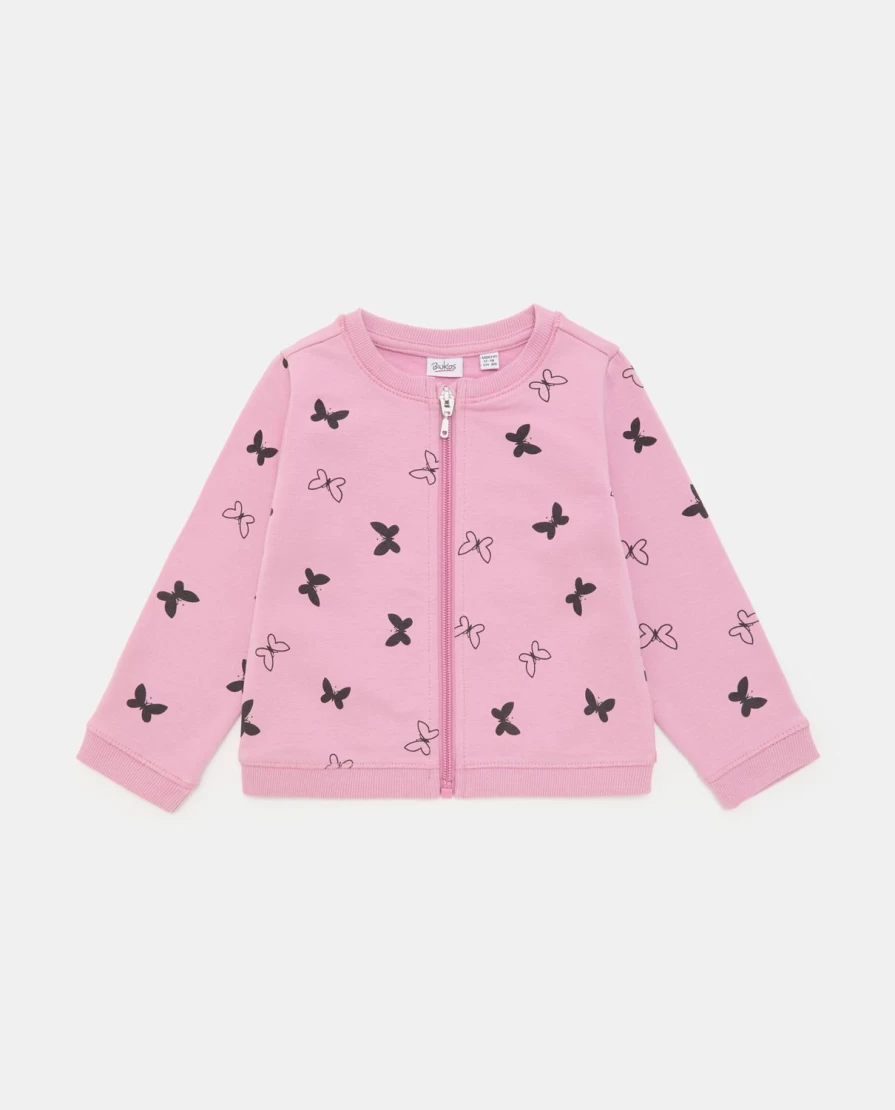 Blukids Newborn Baby Girls Stretch Cotton Full Zip Round Neck Sweatshirt