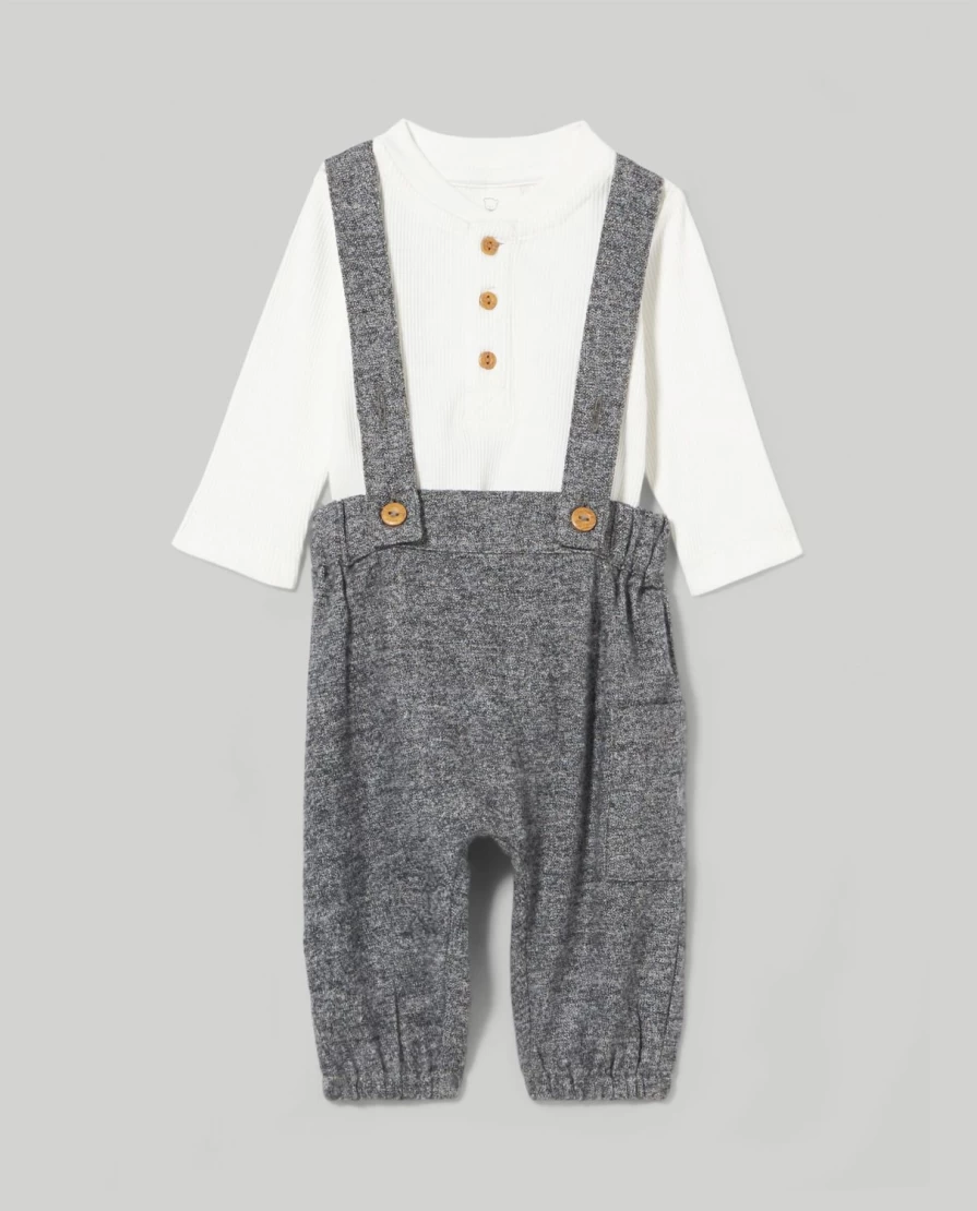 Blukids Newborn Baby Outfit Set - Soft Bodysuit & Dungarees for Boys & Girls
