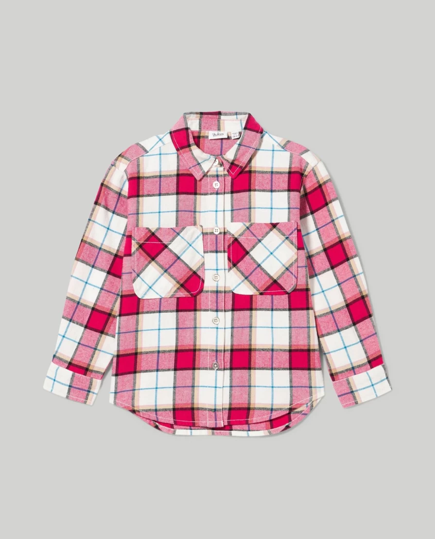 "Blukids Girls' Checked Flannel Shirt – Stylish & Comfortable Kids' Clothing"
