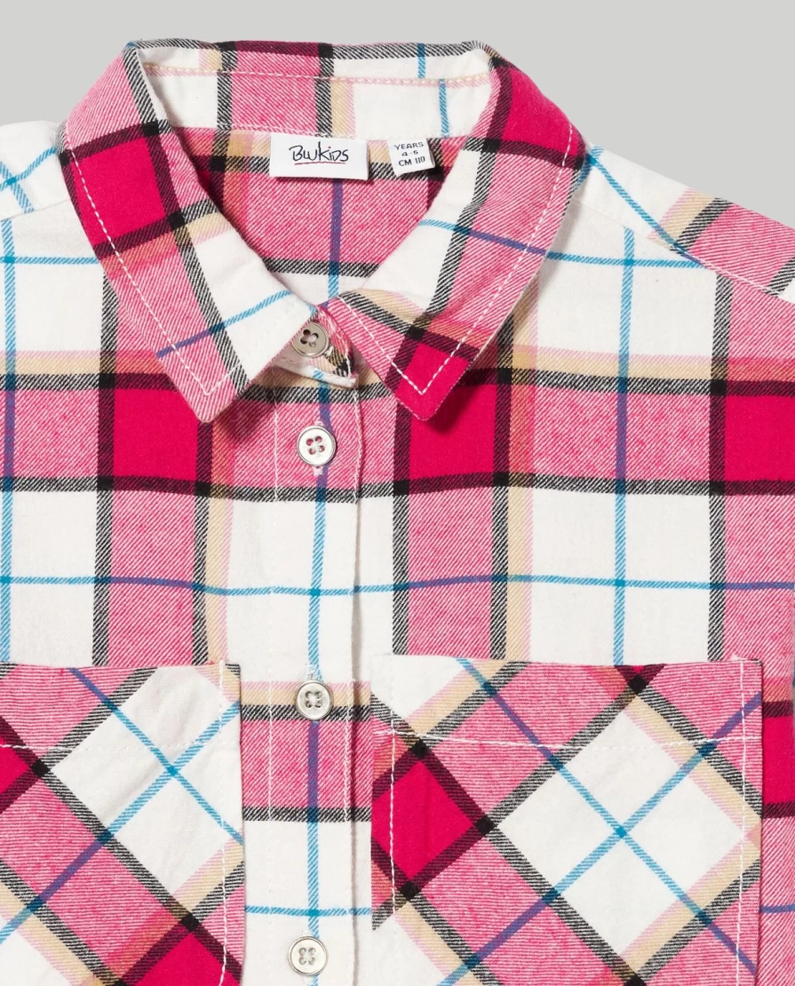 "Blukids Girls' Checked Flannel Shirt – Stylish & Comfortable Kids' Clothing"