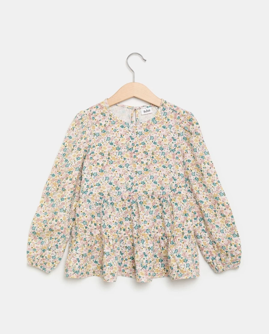 Blukids Girls Floral Flounced Shirt - Children's Flowy Top with Floral Pattern