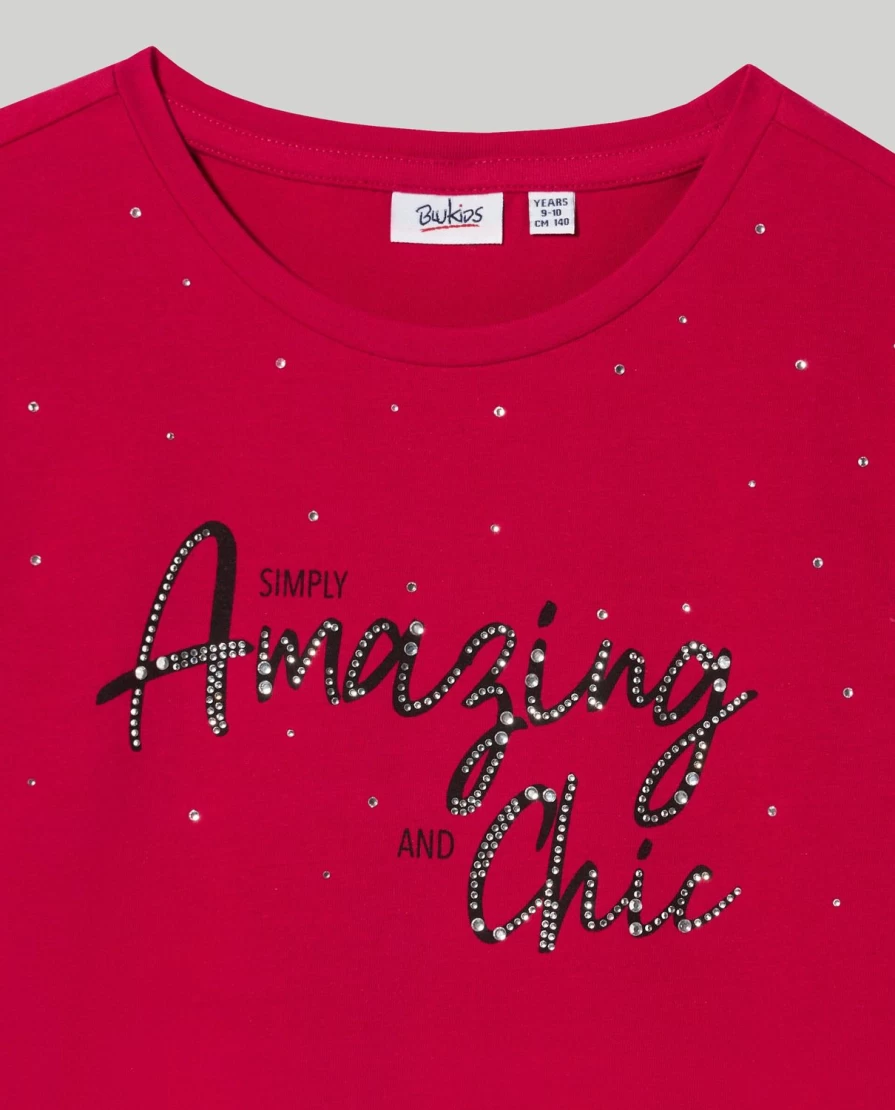 "Blukids Youth Cotton Studded T-Shirt for Girls | Stylish & Comfortable"