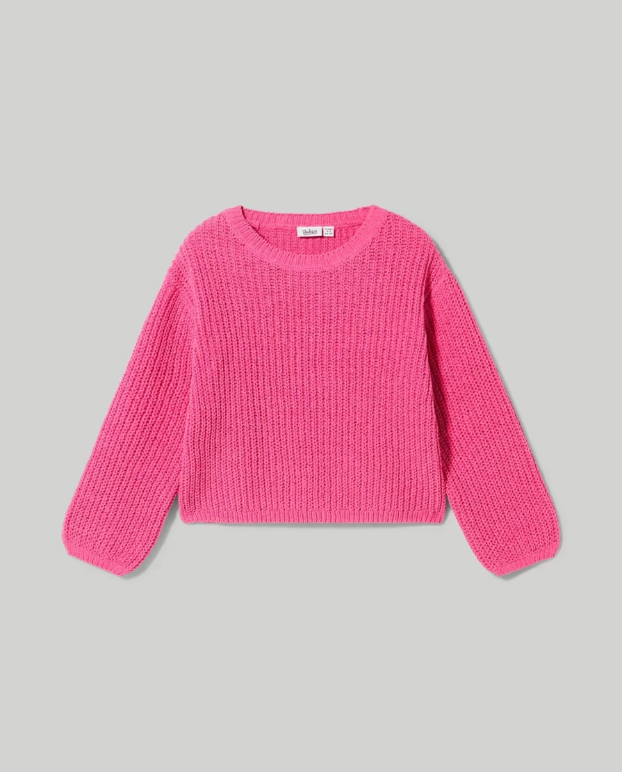 Blukids Girls' Soft Chenille Crewneck Tricot Sweater for Children