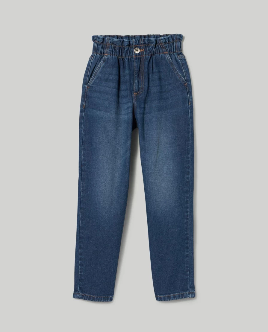 "Blukids Youth Denim Paperbag Waist Pure Cotton Jeans for Girls"