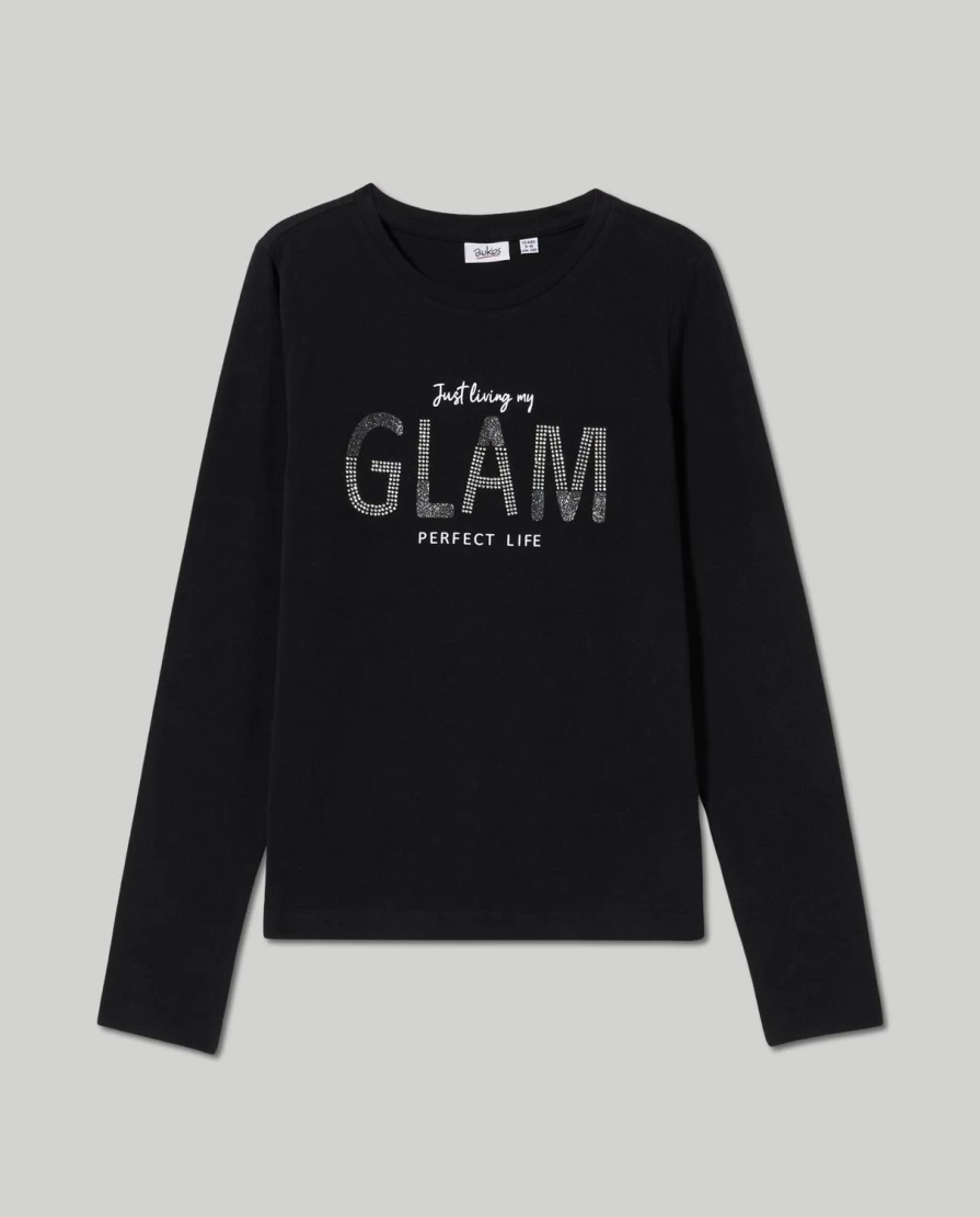"Blukids Youth Cotton T-Shirt with Studs and Lurex Thread for Girls"