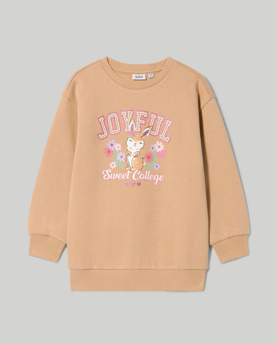 "Blukids Oversized Brushed Cotton Sweatshirt for Children - Soft & Cozy Girls' Pullover"