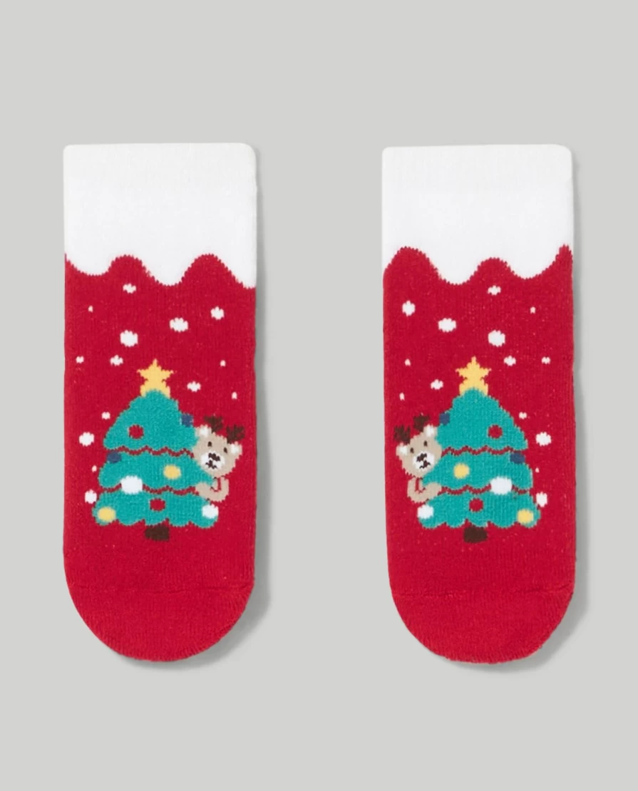 Blukids Non-Slip Holiday Christmas Socks for Babies and Toddlers - Festive Gripper Short Socks