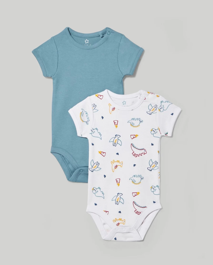 "Blukids Pack of 2 Soft Pure Cotton Baby Bodysuits for Newborns – Unisex Birth Essentials"