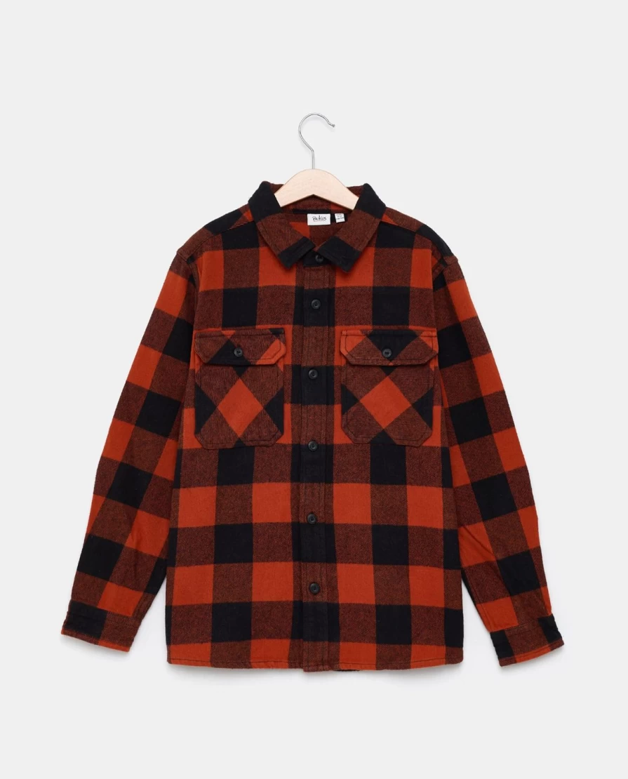 Blukids Youth Boys' Checked Flannel Shirt - 100% Cotton Comfort Fit