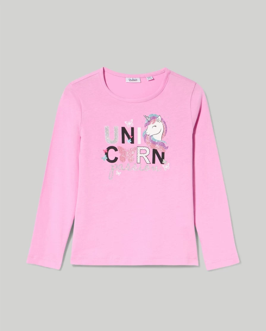 "Blukids Girls' Glitter Print Pure Cotton T-Shirt | Soft Kids' Graphic Tee"