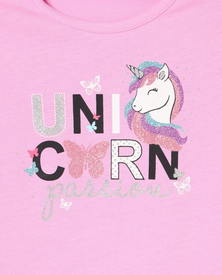 "Blukids Girls' Glitter Print Pure Cotton T-Shirt | Soft Kids' Graphic Tee"