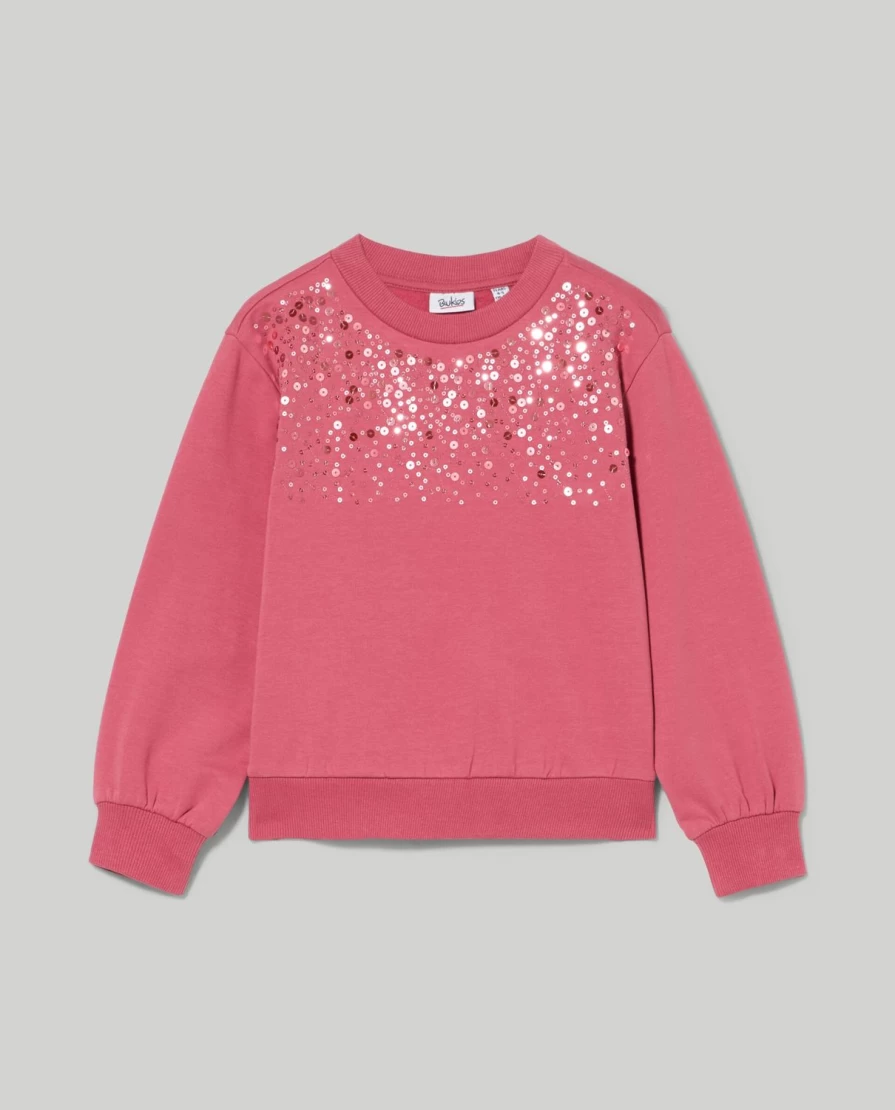 Blukids Girls' Brushed Cotton Sparkle Sweatshirt with Sequins | Kids' Comfortable & Stylish Top