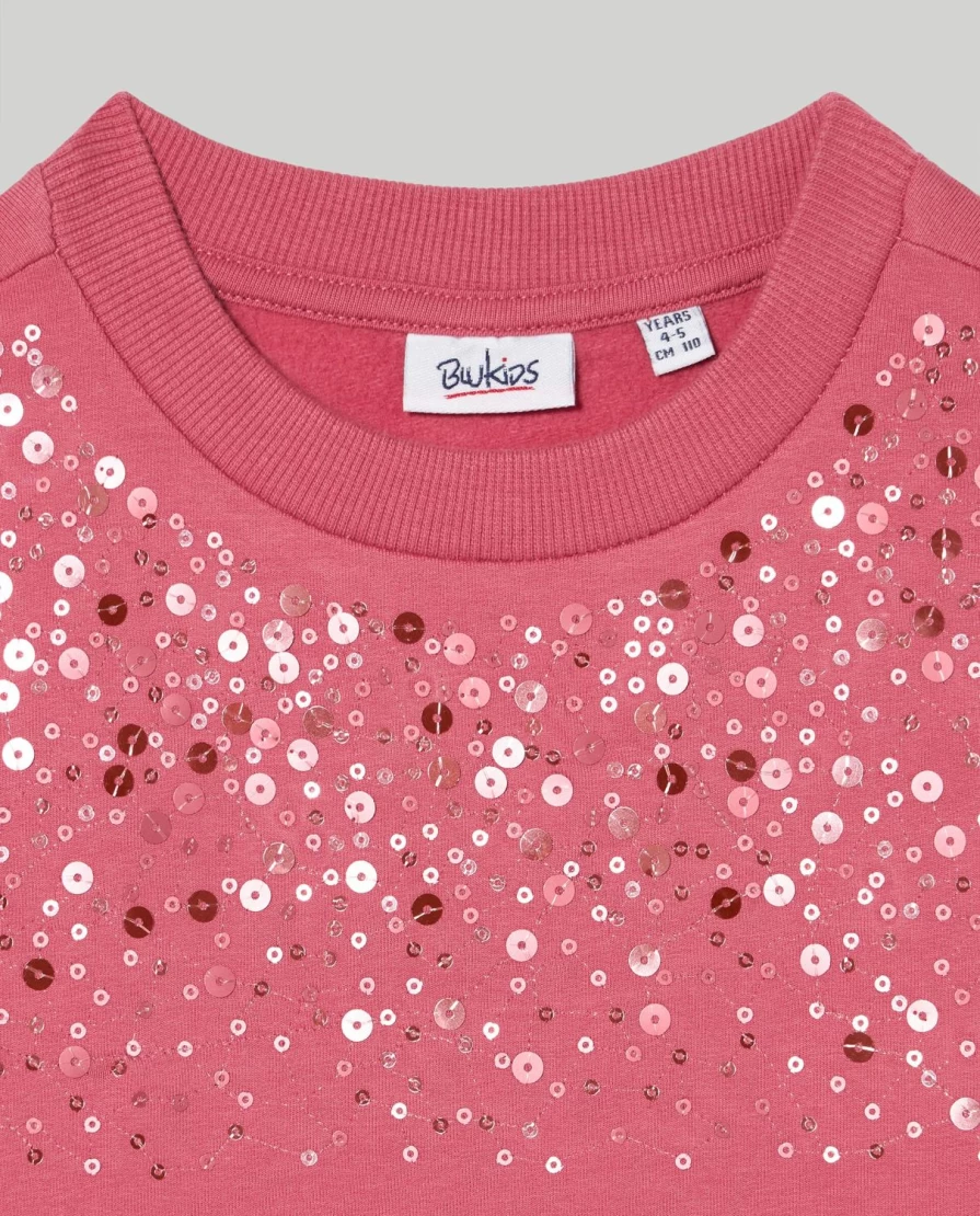 Blukids Girls' Brushed Cotton Sparkle Sweatshirt with Sequins | Kids' Comfortable & Stylish Top