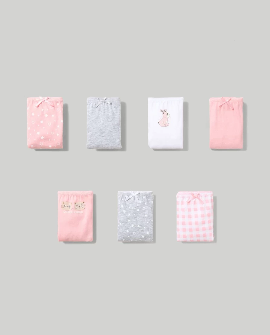 Blukids 7-Pack Girls Cotton Underwear Briefs for Children - Soft Comfort Kids Panties