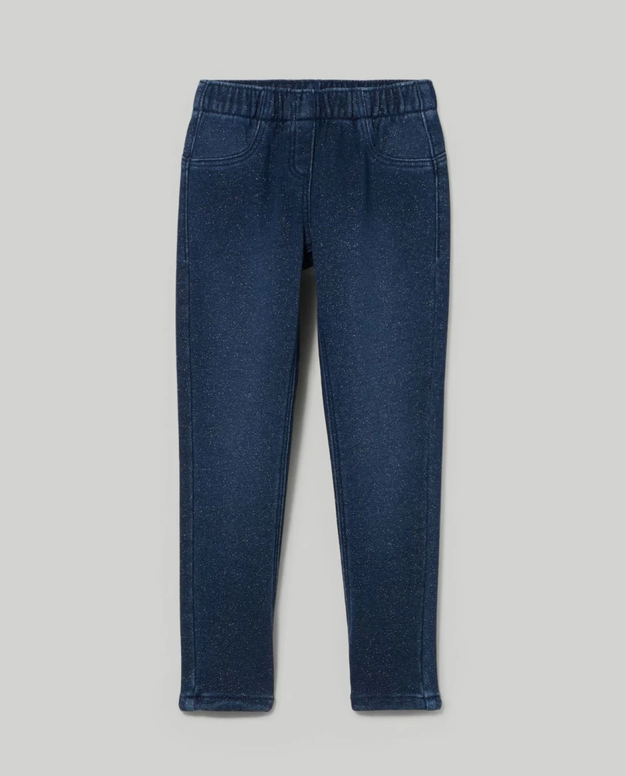 Blukids Girls' Denim Sweatshirt Treggings with Lurex Thread - Stylish Comfort for Children