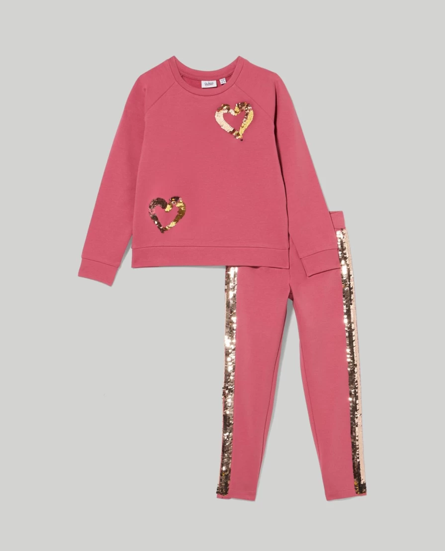 Blukids Girls' Sparkly Sequins Jogging Set - Stretch Brushed Fleece Tracksuit for Kids