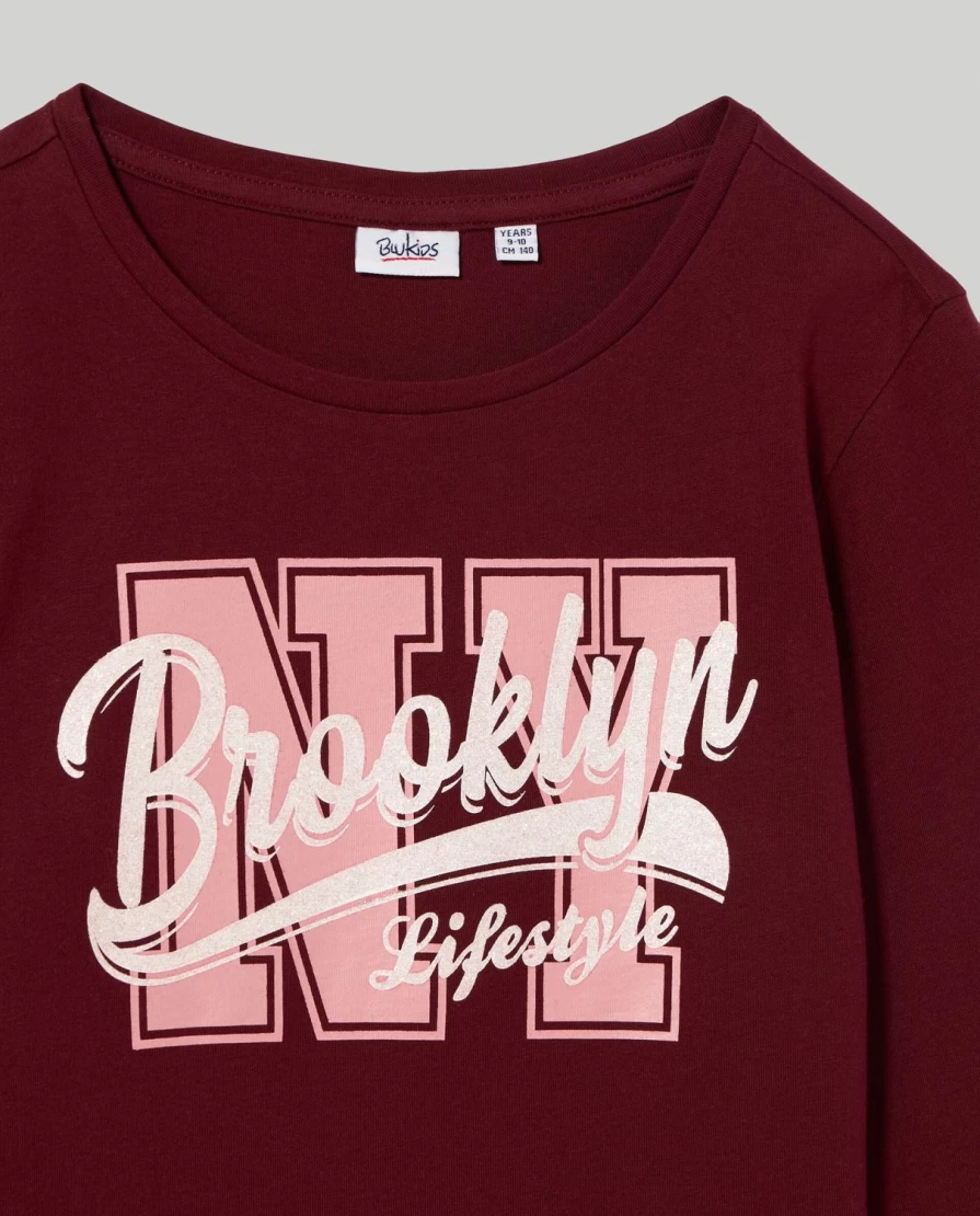 "Blukids Youth Glitter Graphic Print T-Shirt for Girls"