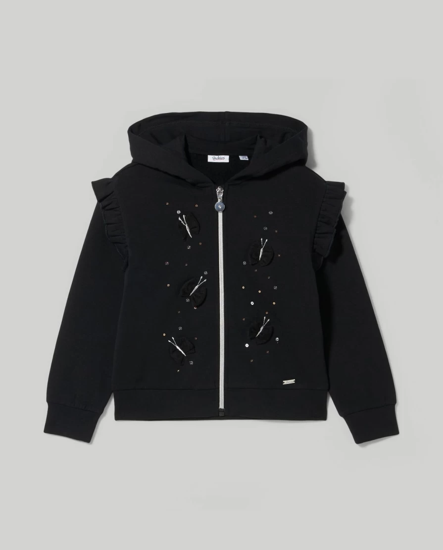 "Blukids Girls' Hooded Sweatshirt with Decorative Appliques – Kids' Pullover"