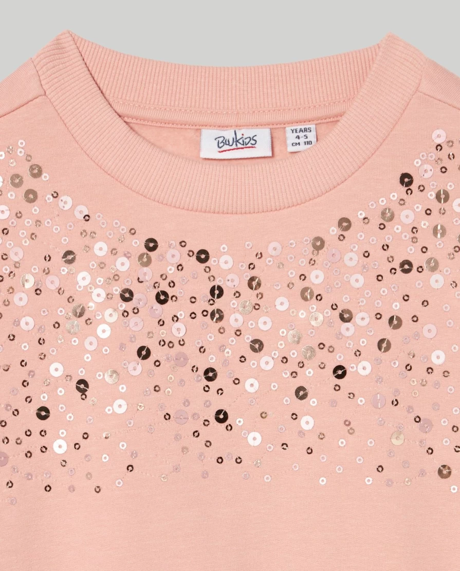 Blukids Girls' Brushed Cotton Sequin Embellished Sweatshirt | Soft & Stylish Kids' Pullover