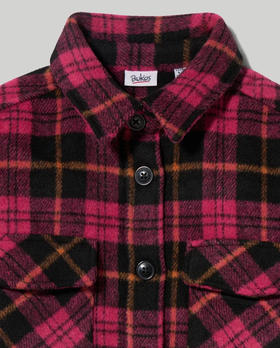 "Blukids Youth Girls' Checked Flannel Shirt - Stylish & Comfortable Plaid Top"