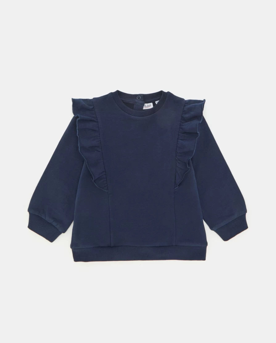 Blukids Newborn Girls Ruffled Crewneck Sweatshirt - Soft Stretch Cotton Baby Sweater