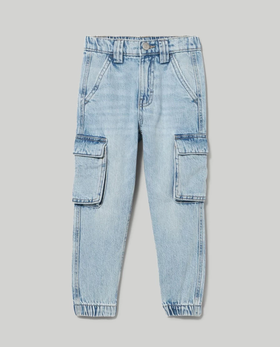 "Blukids Pure Cotton Denim Cargo Pants for Kids – Comfortable & Durable Children's Jeans"