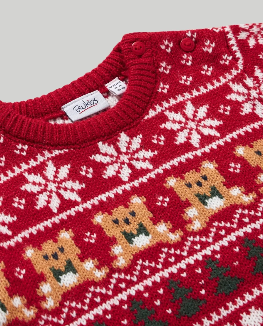 Blukids Newborn Baby Girl Christmas Tricot Crewneck Sweater
