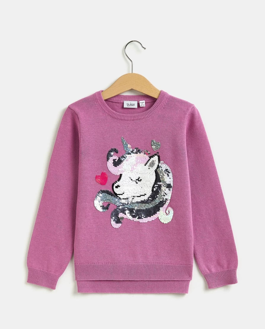 Blukids Girls' Cotton Tricot Pullover with Sequins - Sparkling Children's Sweater