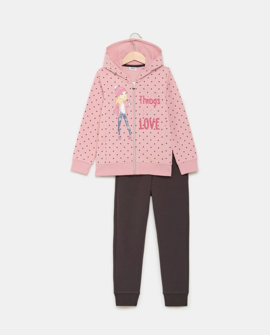"Blukids Girls' Stretch Cotton Jogging Set - Comfortable Sweatshirt & Pants Outfit for Children"