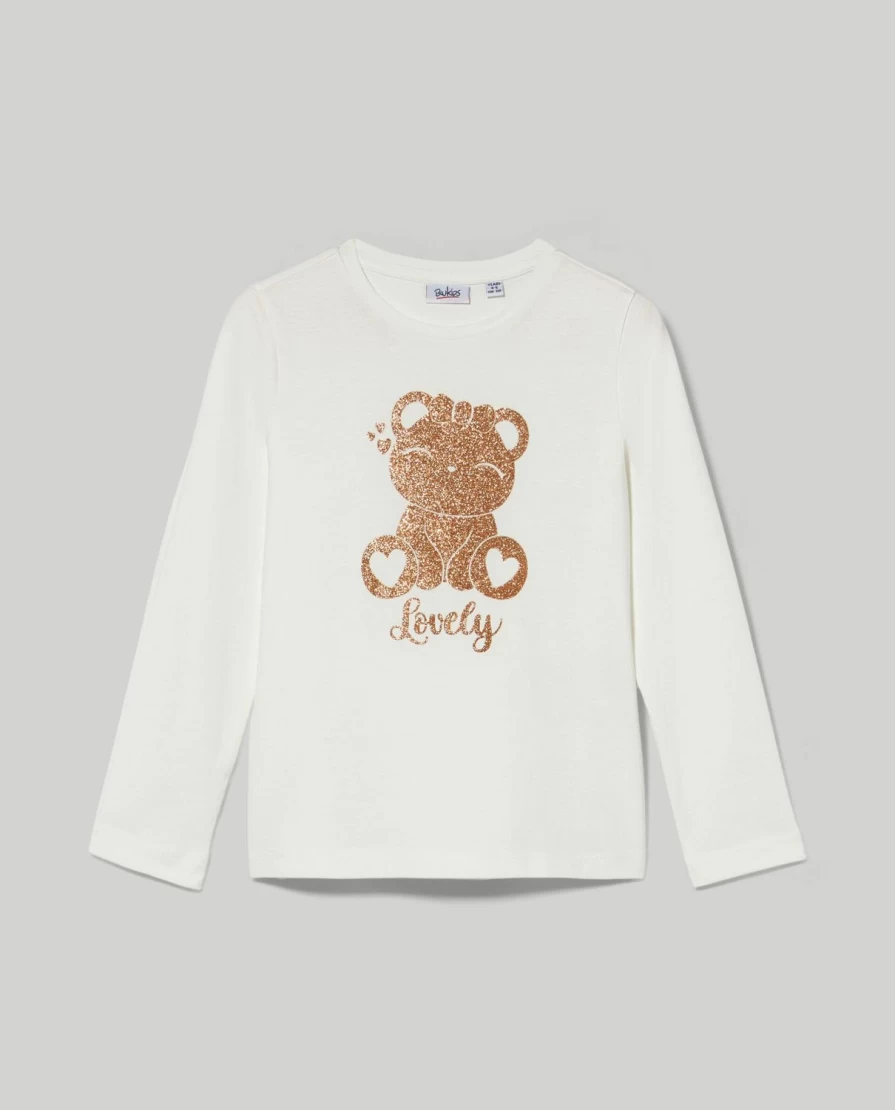 "Blukids Girls' Glitter Print Pure Cotton T-Shirt | Soft & Stylish Kids Tee"