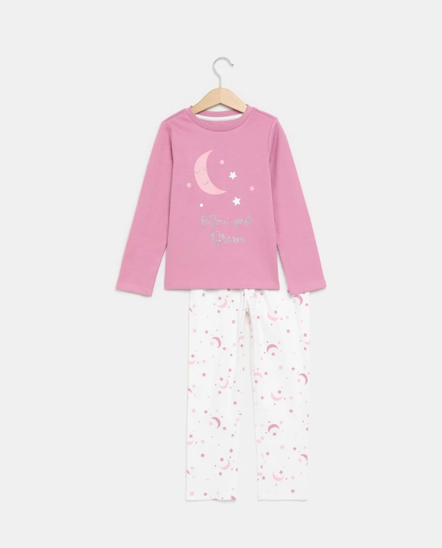 "Blukids Girls' Long Sleeve Cotton Interlock Pajama Set with Fun Prints"